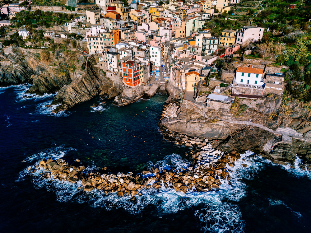 Aerial view of Cinque Terre, Riomaggiore, Italy.